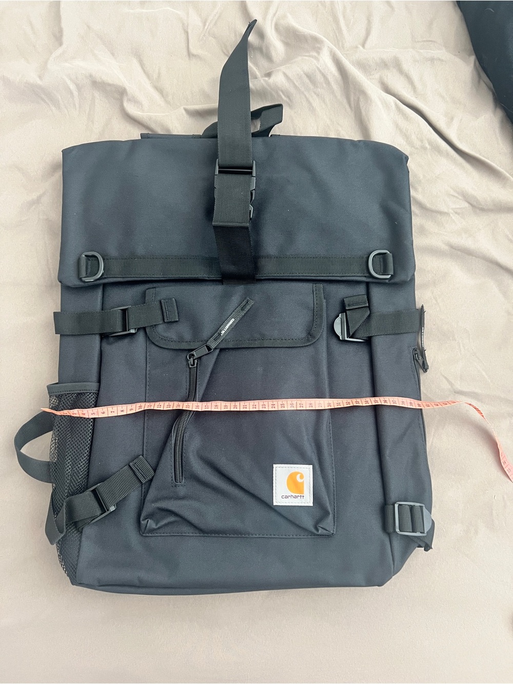 Carhartt Black Roll-Top Backpack with Front Flap Pocket